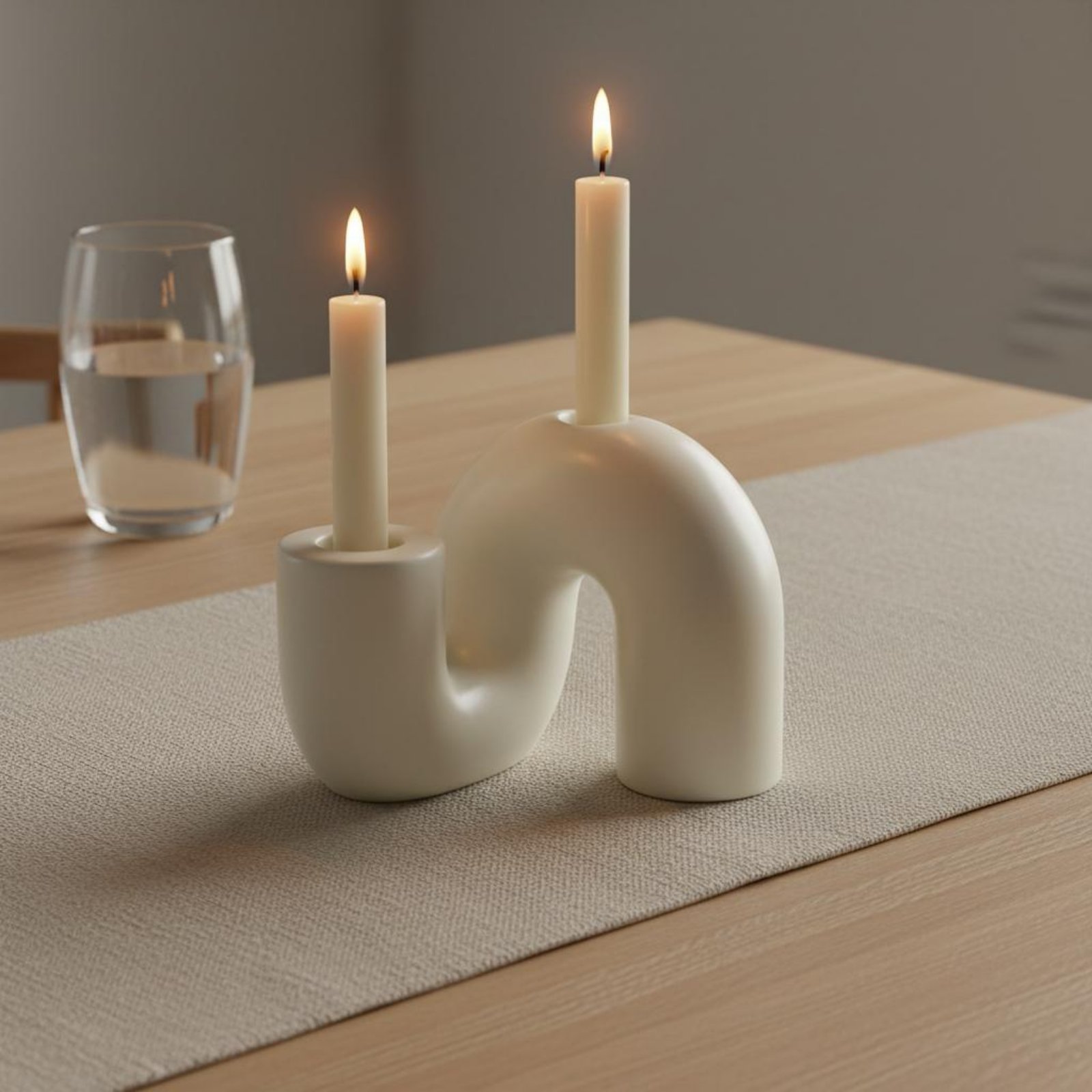 Candle Holder Decor - Tempat Lilin Keramik Bergelombang Desain Minimalis