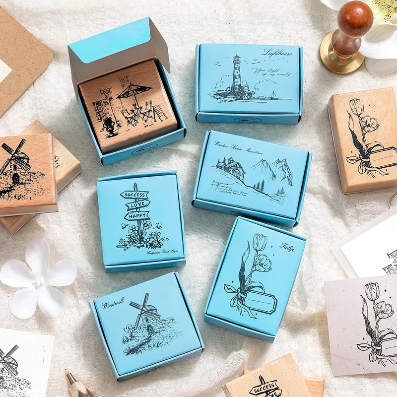 Wall Sticker - Stempel Karet Kayu Antik, Motif Pemandangan