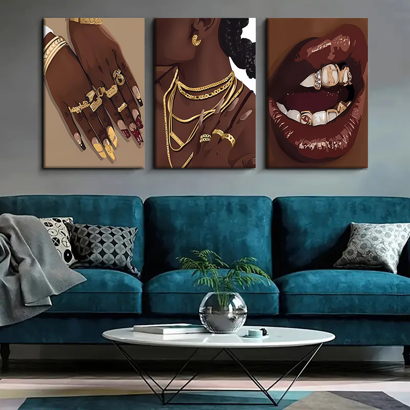 3 Buah Poster Seni Kanvas Abst - Decorative Mirror ulasan dan harga